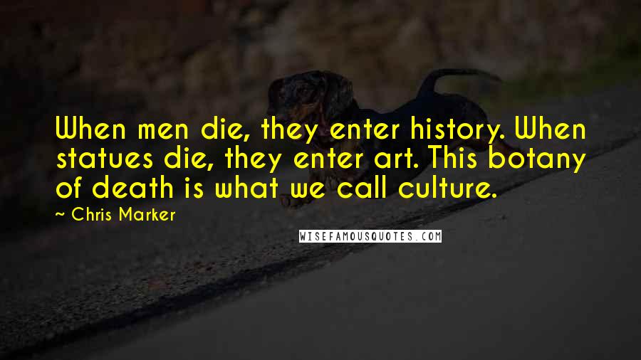 Chris Marker Quotes: When men die, they enter history. When statues die, they enter art. This botany of death is what we call culture.