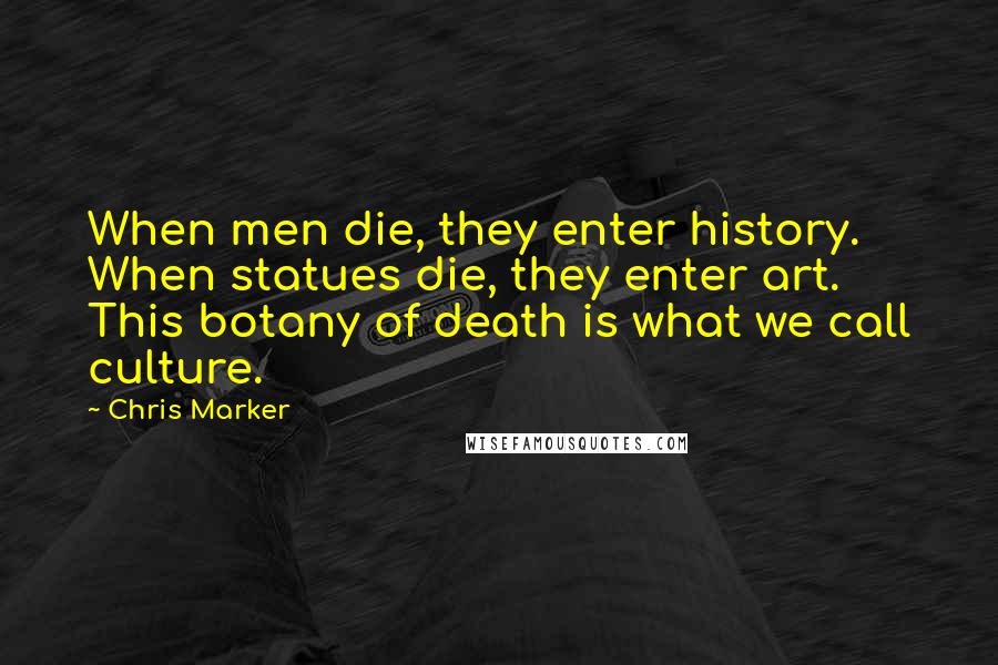 Chris Marker Quotes: When men die, they enter history. When statues die, they enter art. This botany of death is what we call culture.