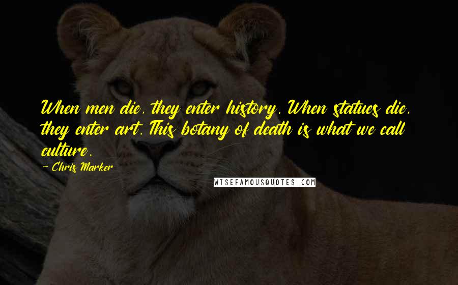 Chris Marker Quotes: When men die, they enter history. When statues die, they enter art. This botany of death is what we call culture.