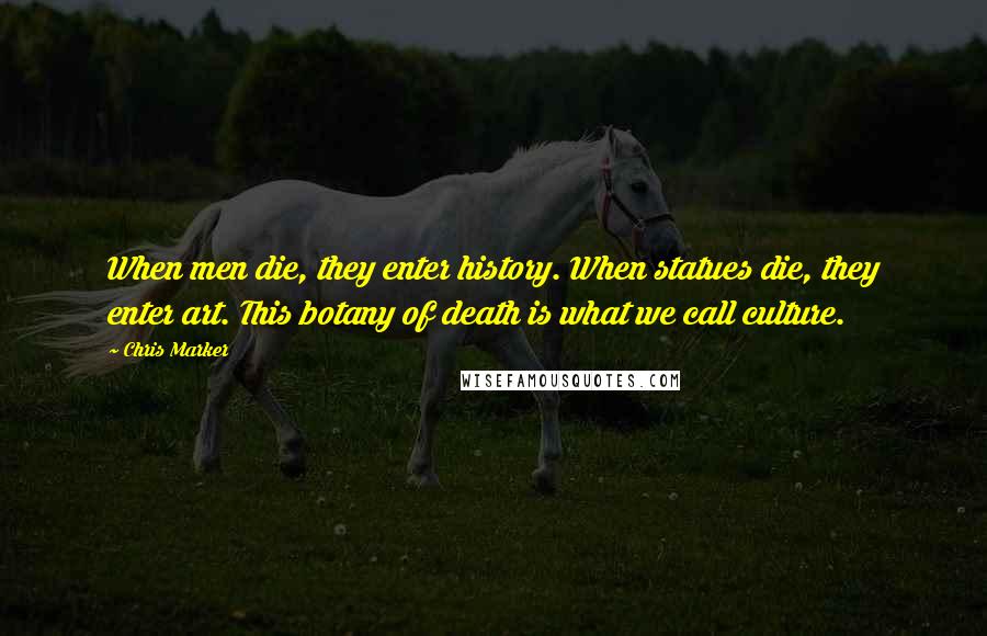 Chris Marker Quotes: When men die, they enter history. When statues die, they enter art. This botany of death is what we call culture.