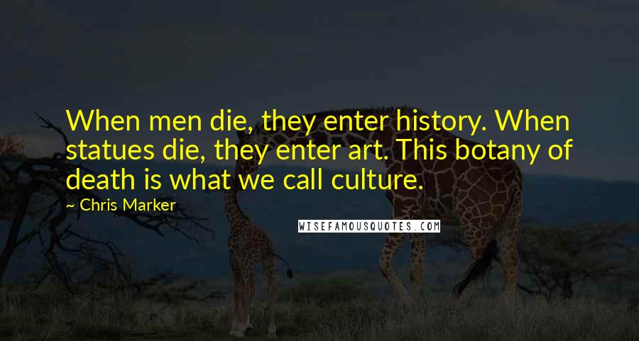 Chris Marker Quotes: When men die, they enter history. When statues die, they enter art. This botany of death is what we call culture.