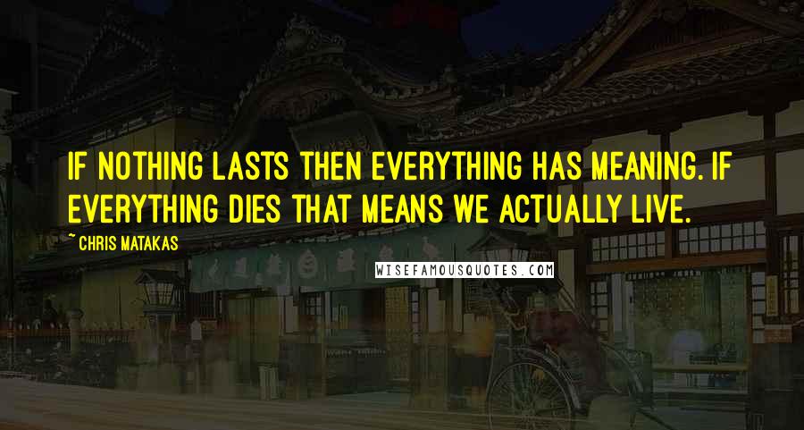 Chris Matakas Quotes: If nothing lasts then everything has meaning. If everything dies that means we actually live.