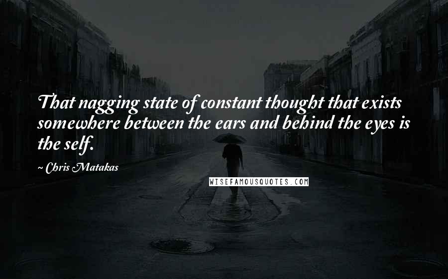 Chris Matakas Quotes: That nagging state of constant thought that exists somewhere between the ears and behind the eyes is the self.