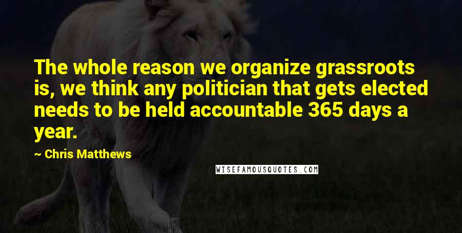Chris Matthews Quotes: The whole reason we organize grassroots is, we think any politician that gets elected needs to be held accountable 365 days a year.
