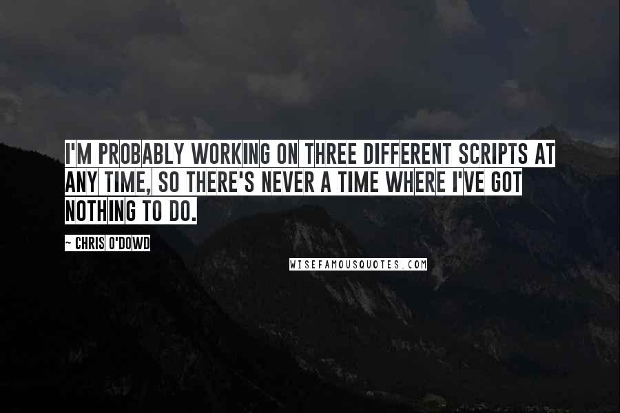 Chris O'Dowd Quotes: I'm probably working on three different scripts at any time, so there's never a time where I've got nothing to do.