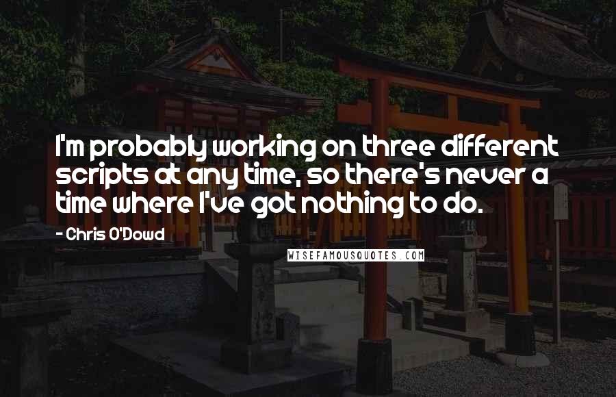 Chris O'Dowd Quotes: I'm probably working on three different scripts at any time, so there's never a time where I've got nothing to do.