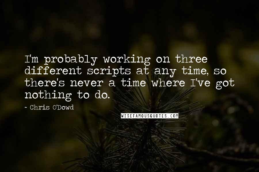 Chris O'Dowd Quotes: I'm probably working on three different scripts at any time, so there's never a time where I've got nothing to do.