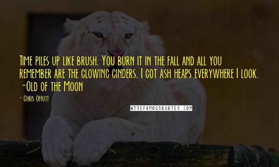 Chris Offutt Quotes: Time piles up like brush. You burn it in the fall and all you remember are the glowing cinders. I got ash heaps everywhere I look. -Old of the Moon