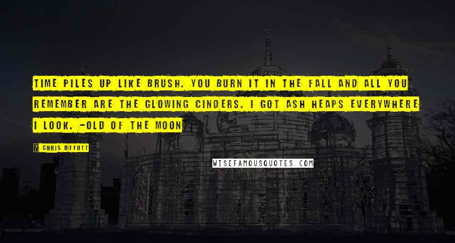 Chris Offutt Quotes: Time piles up like brush. You burn it in the fall and all you remember are the glowing cinders. I got ash heaps everywhere I look. -Old of the Moon