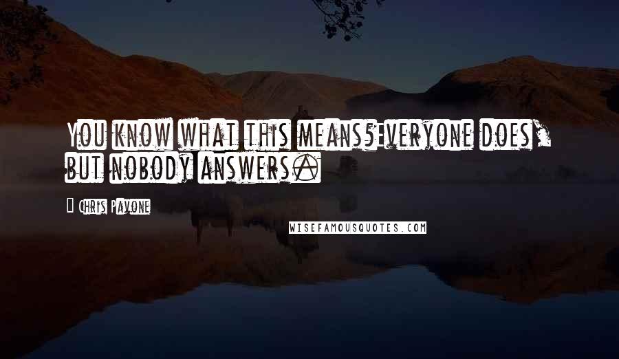 Chris Pavone Quotes: You know what this means?Everyone does, but nobody answers.