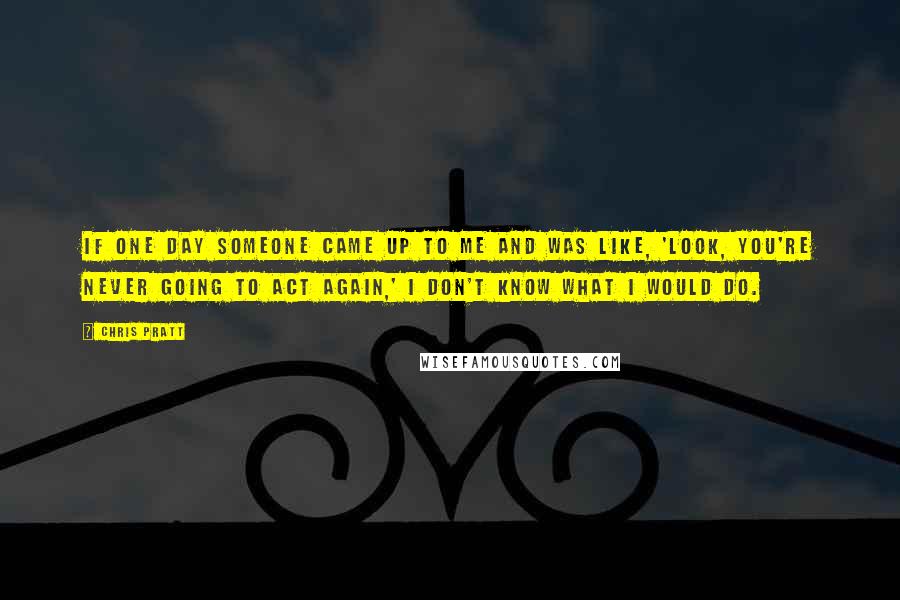Chris Pratt Quotes: If one day someone came up to me and was like, 'Look, you're never going to act again,' I don't know what I would do.