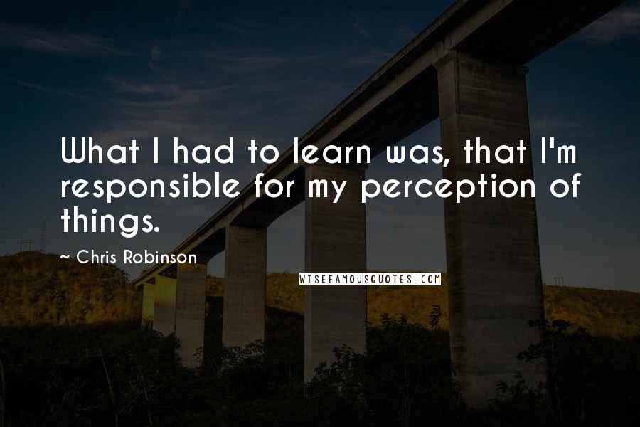 Chris Robinson Quotes: What I had to learn was, that I'm responsible for my perception of things.