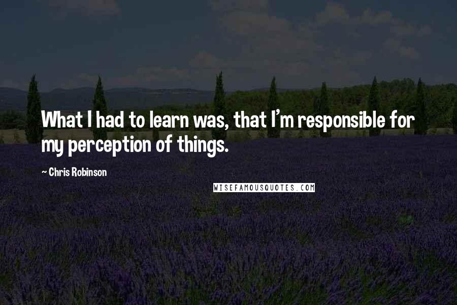 Chris Robinson Quotes: What I had to learn was, that I'm responsible for my perception of things.