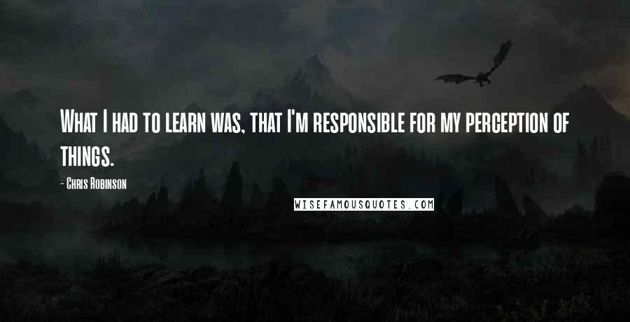 Chris Robinson Quotes: What I had to learn was, that I'm responsible for my perception of things.