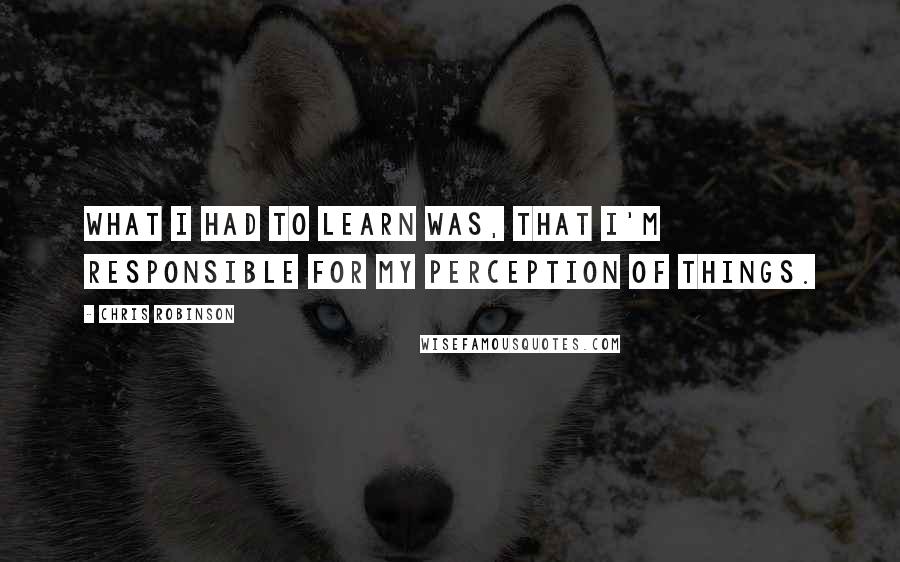 Chris Robinson Quotes: What I had to learn was, that I'm responsible for my perception of things.