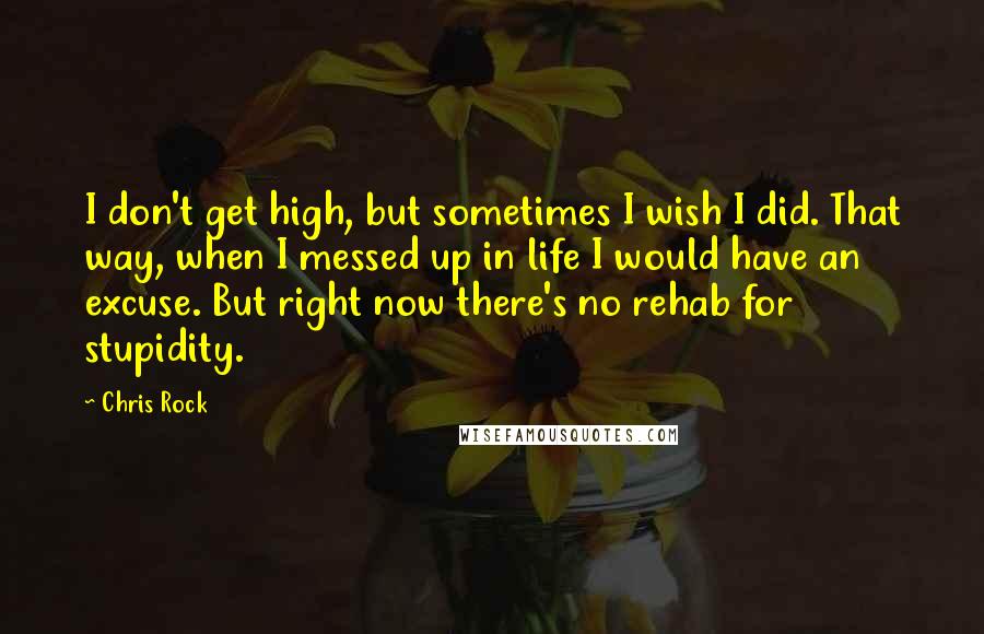 Chris Rock Quotes: I don't get high, but sometimes I wish I did. That way, when I messed up in life I would have an excuse. But right now there's no rehab for stupidity.