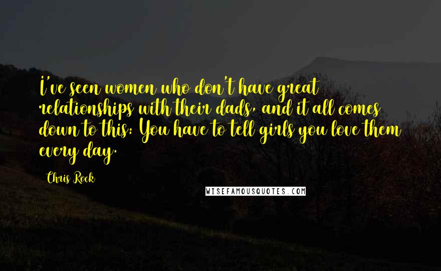 Chris Rock Quotes: I've seen women who don't have great relationships with their dads, and it all comes down to this: You have to tell girls you love them every day.