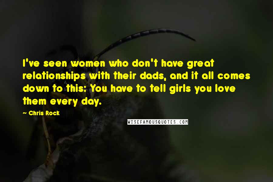 Chris Rock Quotes: I've seen women who don't have great relationships with their dads, and it all comes down to this: You have to tell girls you love them every day.