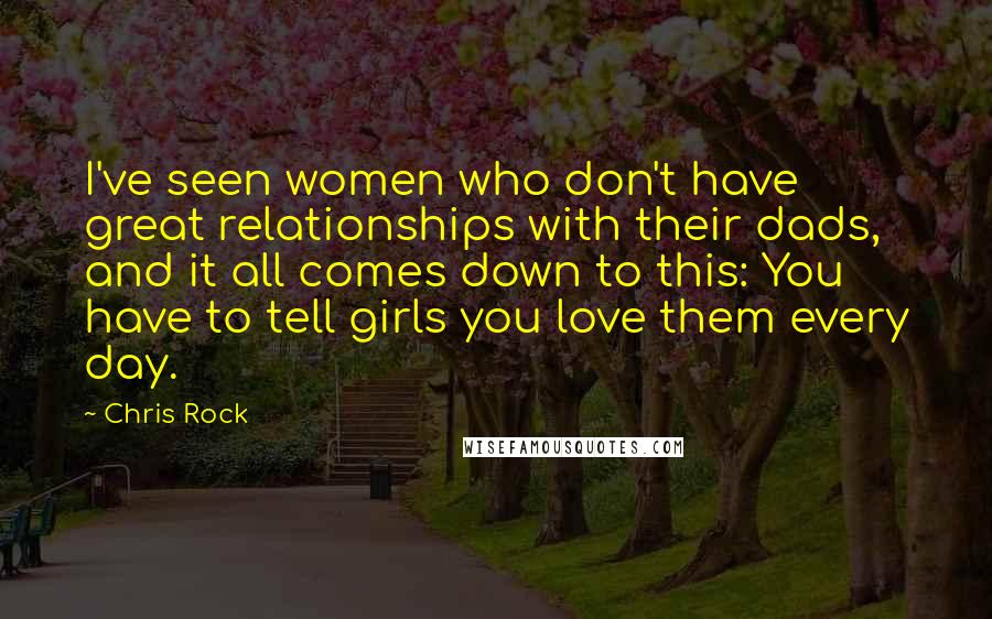 Chris Rock Quotes: I've seen women who don't have great relationships with their dads, and it all comes down to this: You have to tell girls you love them every day.