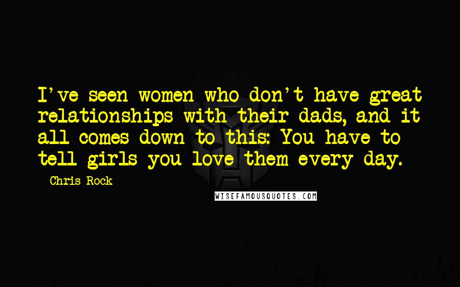 Chris Rock Quotes: I've seen women who don't have great relationships with their dads, and it all comes down to this: You have to tell girls you love them every day.