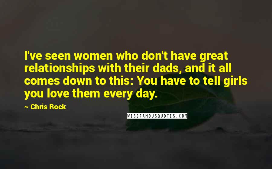 Chris Rock Quotes: I've seen women who don't have great relationships with their dads, and it all comes down to this: You have to tell girls you love them every day.