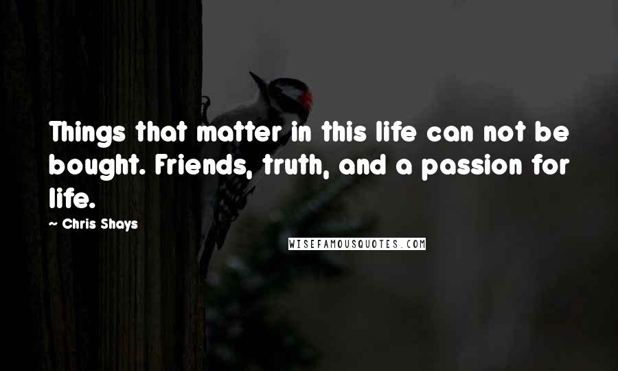 Chris Shays Quotes: Things that matter in this life can not be bought. Friends, truth, and a passion for life.