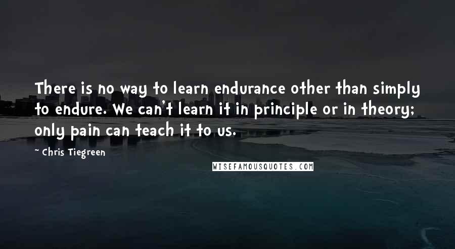 Chris Tiegreen Quotes: There is no way to learn endurance other than simply to endure. We can't learn it in principle or in theory; only pain can teach it to us.