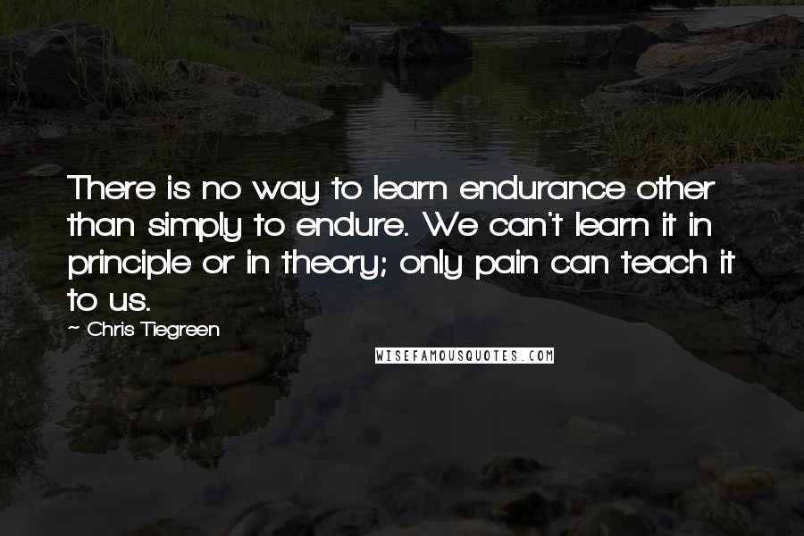 Chris Tiegreen Quotes: There is no way to learn endurance other than simply to endure. We can't learn it in principle or in theory; only pain can teach it to us.