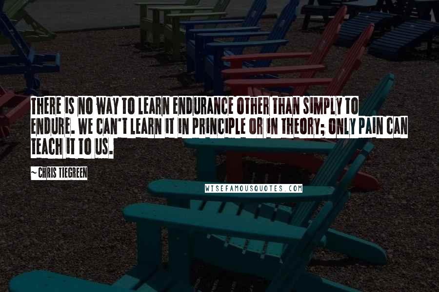 Chris Tiegreen Quotes: There is no way to learn endurance other than simply to endure. We can't learn it in principle or in theory; only pain can teach it to us.