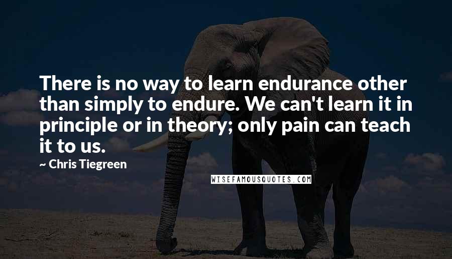 Chris Tiegreen Quotes: There is no way to learn endurance other than simply to endure. We can't learn it in principle or in theory; only pain can teach it to us.