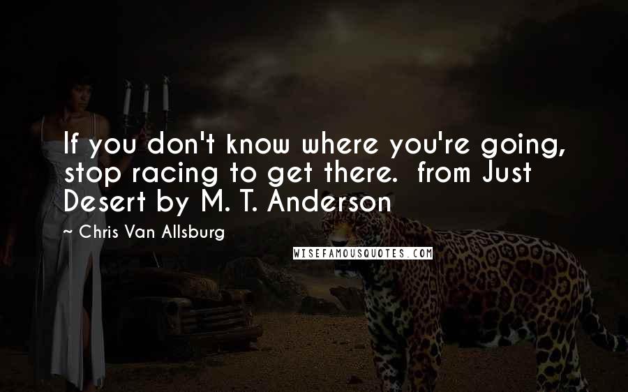 Chris Van Allsburg Quotes: If you don't know where you're going, stop racing to get there.  from Just Desert by M. T. Anderson