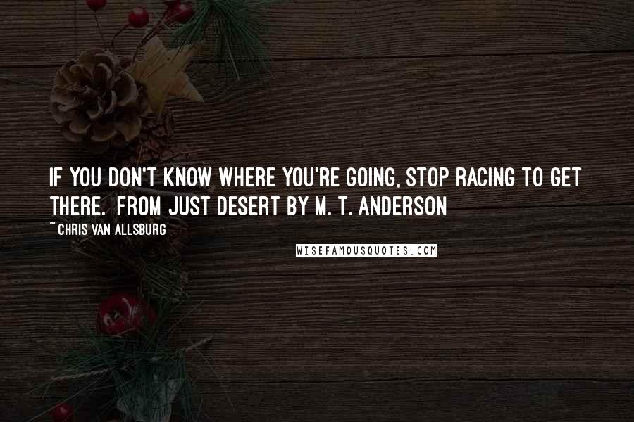 Chris Van Allsburg Quotes: If you don't know where you're going, stop racing to get there.  from Just Desert by M. T. Anderson