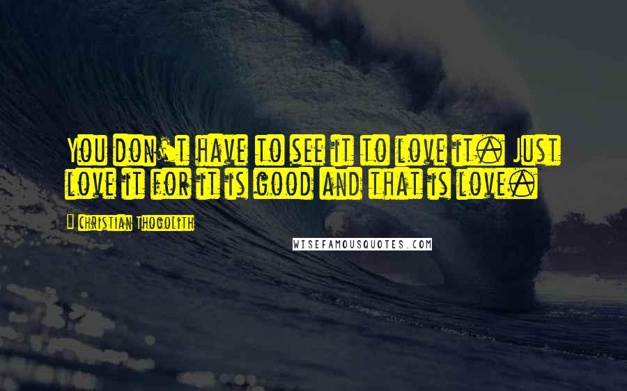 Christian Thogolith Quotes: You don't have to see it to love it. Just love it for it is good and that is love.