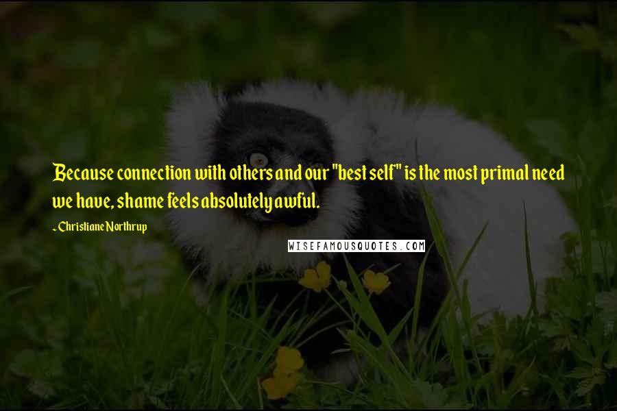 Christiane Northrup Quotes: Because connection with others and our "best self" is the most primal need we have, shame feels absolutely awful.