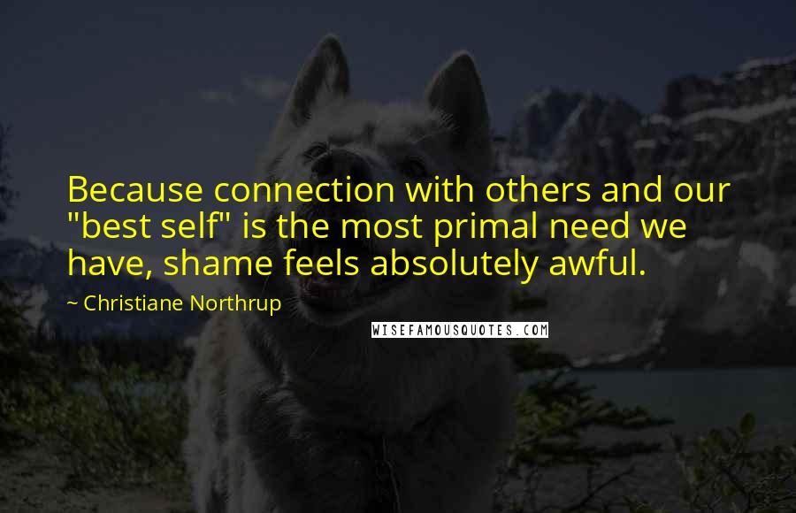 Christiane Northrup Quotes: Because connection with others and our "best self" is the most primal need we have, shame feels absolutely awful.