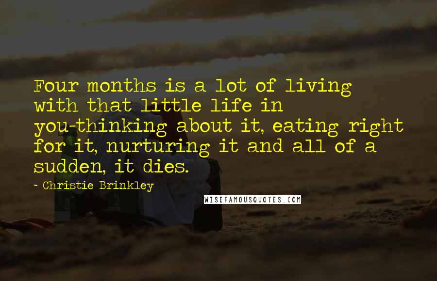 Christie Brinkley Quotes: Four months is a lot of living with that little life in you-thinking about it, eating right for it, nurturing it and all of a sudden, it dies.