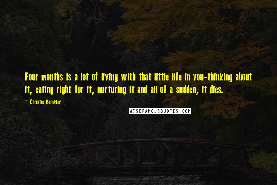 Christie Brinkley Quotes: Four months is a lot of living with that little life in you-thinking about it, eating right for it, nurturing it and all of a sudden, it dies.