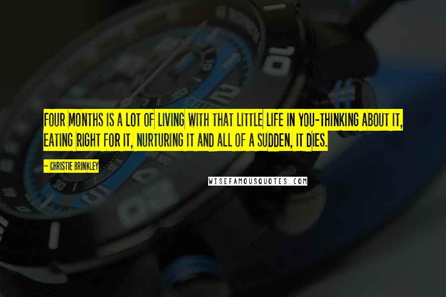 Christie Brinkley Quotes: Four months is a lot of living with that little life in you-thinking about it, eating right for it, nurturing it and all of a sudden, it dies.
