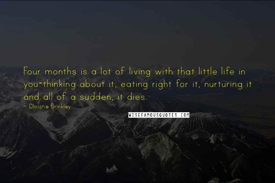 Christie Brinkley Quotes: Four months is a lot of living with that little life in you-thinking about it, eating right for it, nurturing it and all of a sudden, it dies.