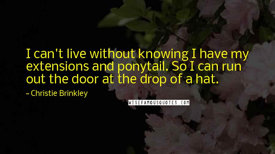Christie Brinkley Quotes: I can't live without knowing I have my extensions and ponytail. So I can run out the door at the drop of a hat.