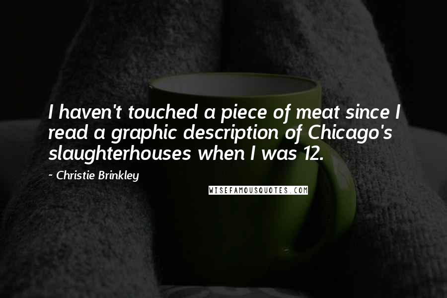 Christie Brinkley Quotes: I haven't touched a piece of meat since I read a graphic description of Chicago's slaughterhouses when I was 12.