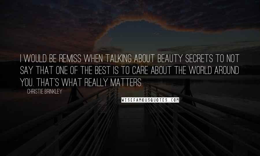 Christie Brinkley Quotes: I would be remiss when talking about beauty secrets to not say that one of the best is to care about the world around you. That's what really matters.