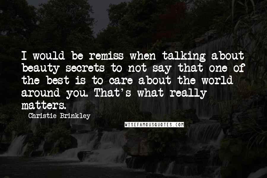 Christie Brinkley Quotes: I would be remiss when talking about beauty secrets to not say that one of the best is to care about the world around you. That's what really matters.