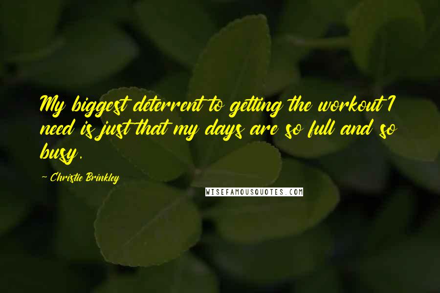 Christie Brinkley Quotes: My biggest deterrent to getting the workout I need is just that my days are so full and so busy.