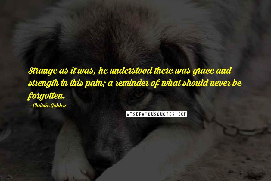 Christie Golden Quotes: Strange as it was, he understood there was grace and strength in this pain; a reminder of what should never be forgotten.
