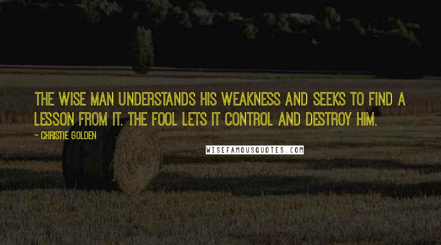 Christie Golden Quotes: The wise man understands his weakness and seeks to find a lesson from it. The fool lets it control and destroy him.