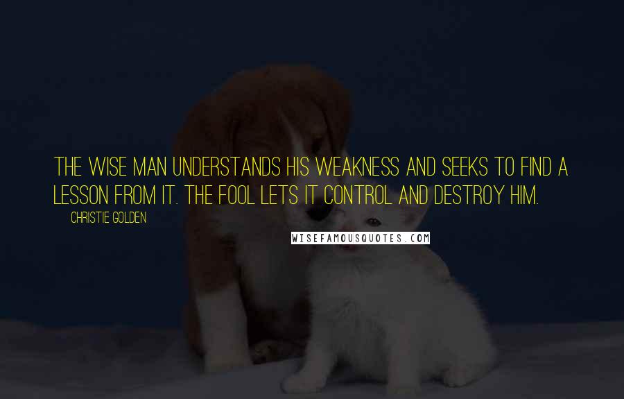 Christie Golden Quotes: The wise man understands his weakness and seeks to find a lesson from it. The fool lets it control and destroy him.