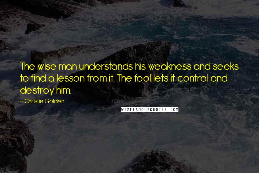 Christie Golden Quotes: The wise man understands his weakness and seeks to find a lesson from it. The fool lets it control and destroy him.