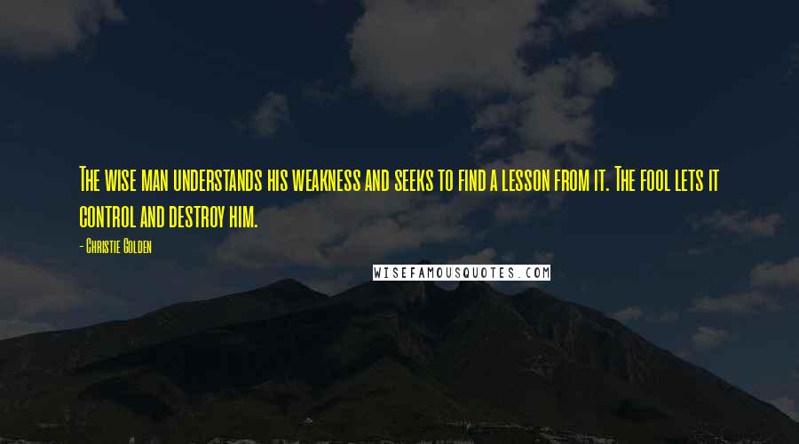 Christie Golden Quotes: The wise man understands his weakness and seeks to find a lesson from it. The fool lets it control and destroy him.