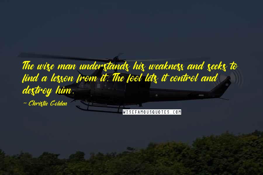 Christie Golden Quotes: The wise man understands his weakness and seeks to find a lesson from it. The fool lets it control and destroy him.